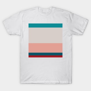 A cool palette of Blood (Animal), Pastel Pink, Pastel Gray, Dark Cyan and Petrol stripes. T-Shirt